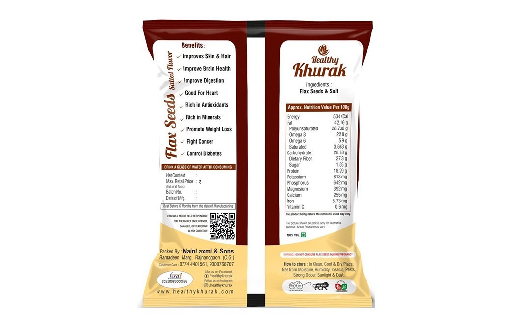 Healthy Khurak Flax Seeds, Salted Flavor    Pack  108 grams